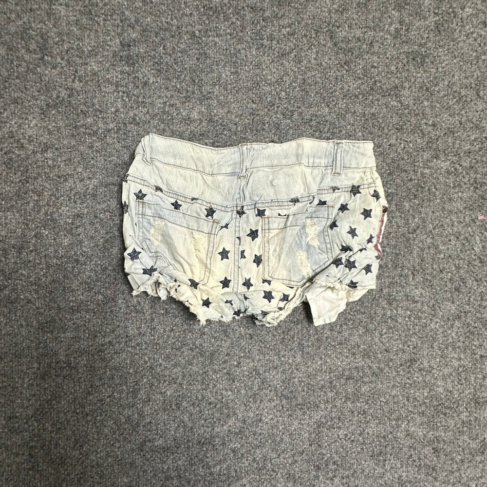Xhilaration Denim Shorts Womens Size 3 Blue Red Stars Stripes Distressed Frayed